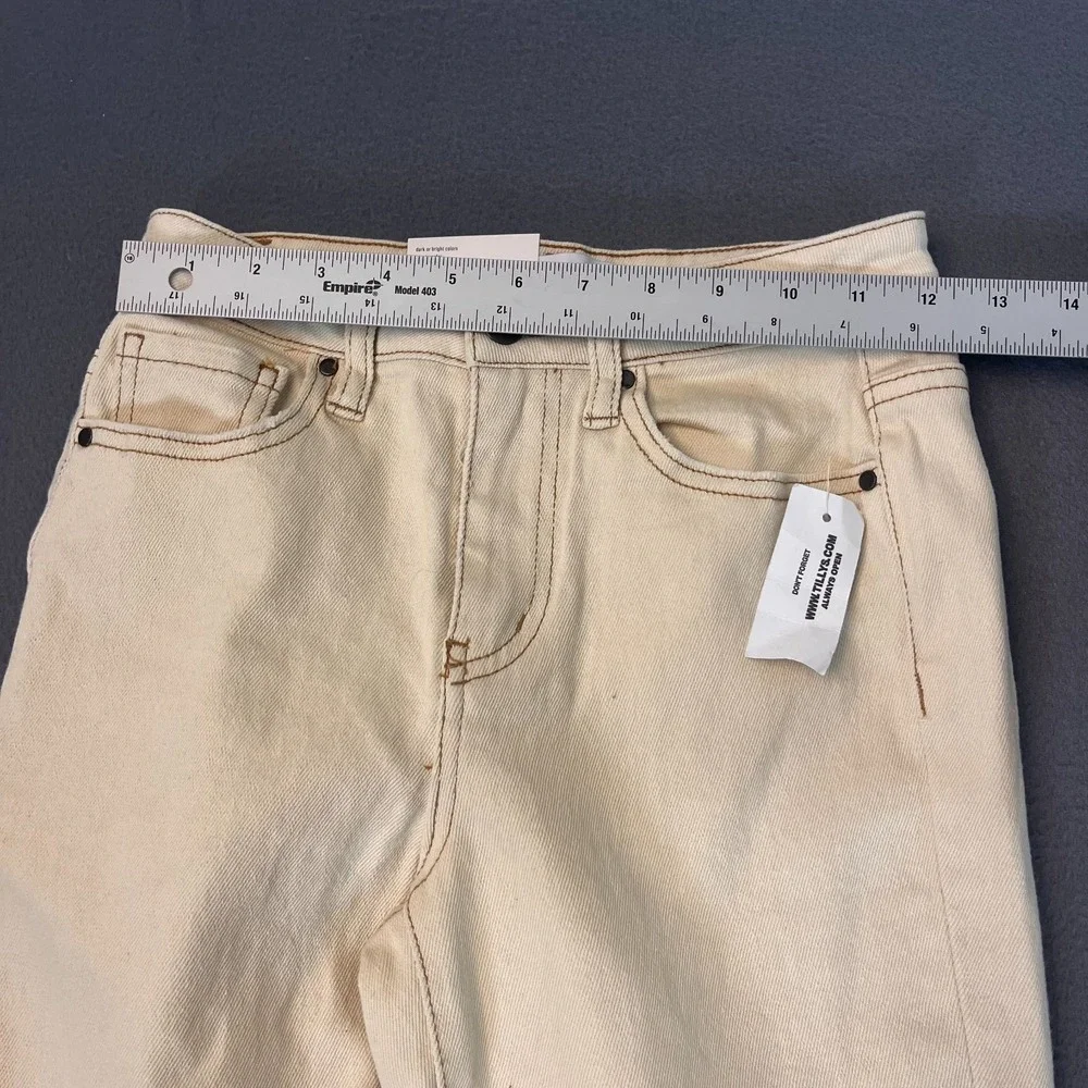 RSQ Jeans Womens 24‎ High Rise Straight Leg Denim Distressed Frayed Hem Ecru NWT